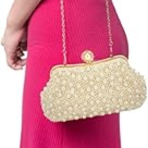 Neiman Marcus Rhinestone Pearl Clutch Crossbody Shoulder Bag - Picture 4 of 5
